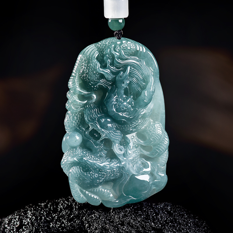 Women Fashion Necklace - Natural Burmese Jadeite Dragon Pendant Necklace