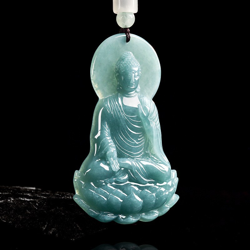 Women Fashion Necklace - Natural Burmese Jadeite Buddha Pendant Necklace