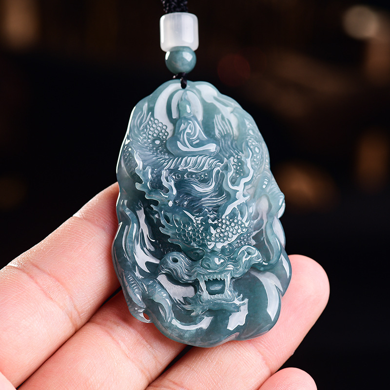 Women Fashion Necklace - Natural Burmese Jadeite Dragon Pendant Necklace