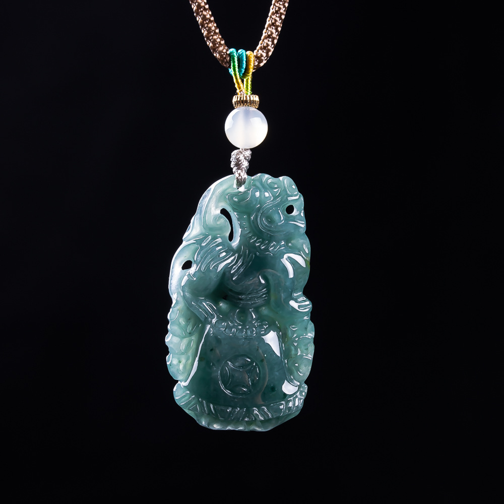 Women Fashion Necklace - Burmese Jadeite Pixiu Pendant Designer Gemstone