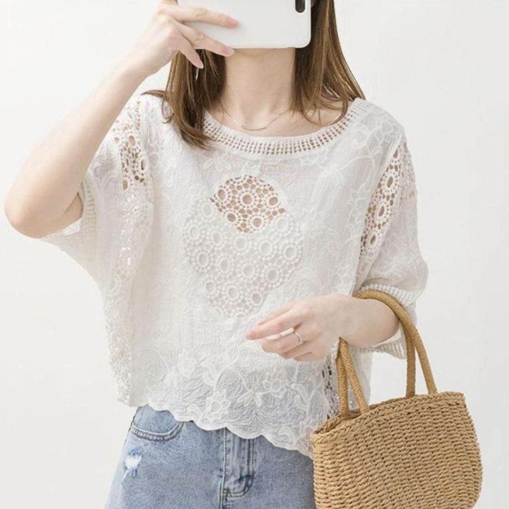 Women'S Fashion Hoodie - Floral Embroidery Crochet Cover Up White