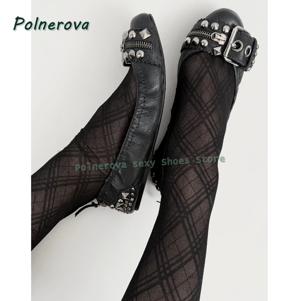 Women'S Fashion Shoes - Rivet Belt Buckle Mary Jane Shoes