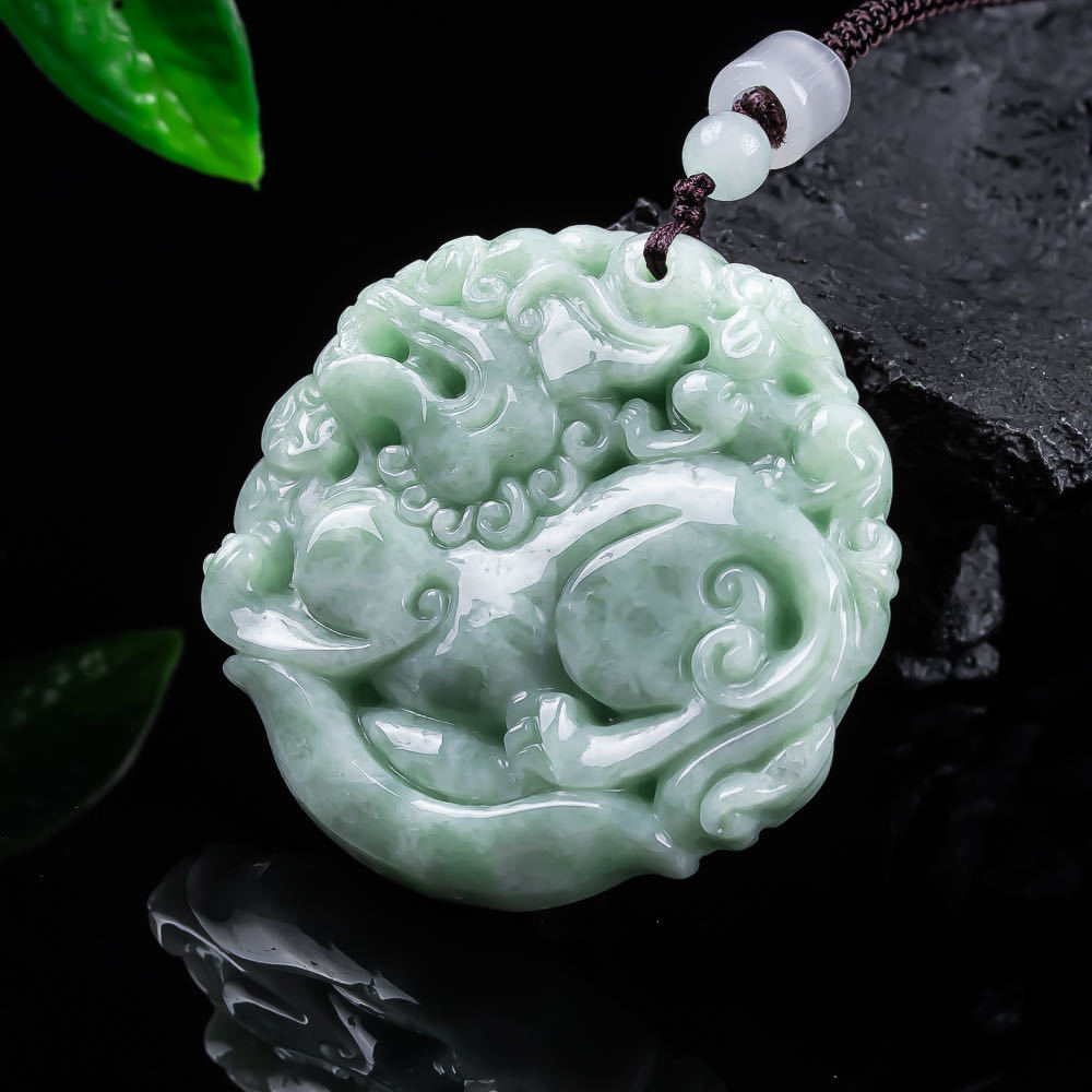 Women Fashion Necklace - Natural Myanmar Jadeite Pixiu Pendant Necklace