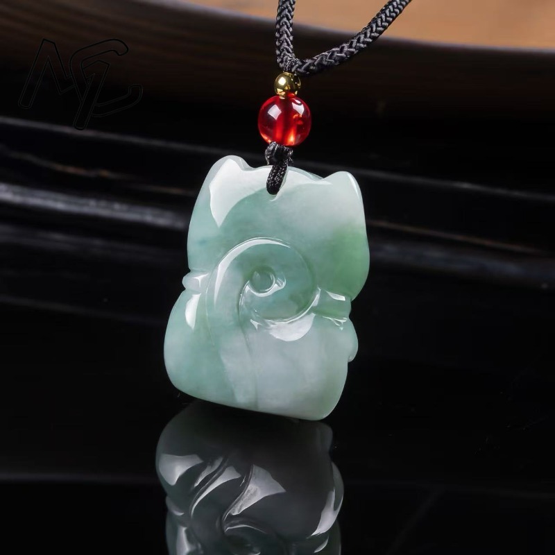Natural Emerald Jade Lucky Cat - Women Fashion Necklace ulasan dan harga