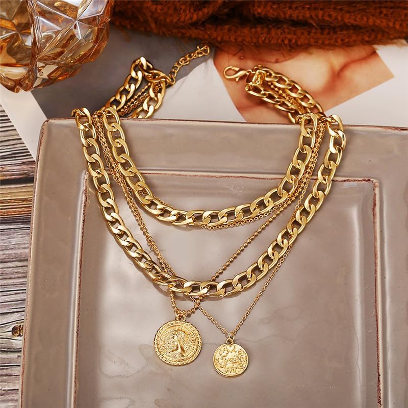 Layered Gold Pirate Necklace f - Women Fashion 80S ulasan dan harga