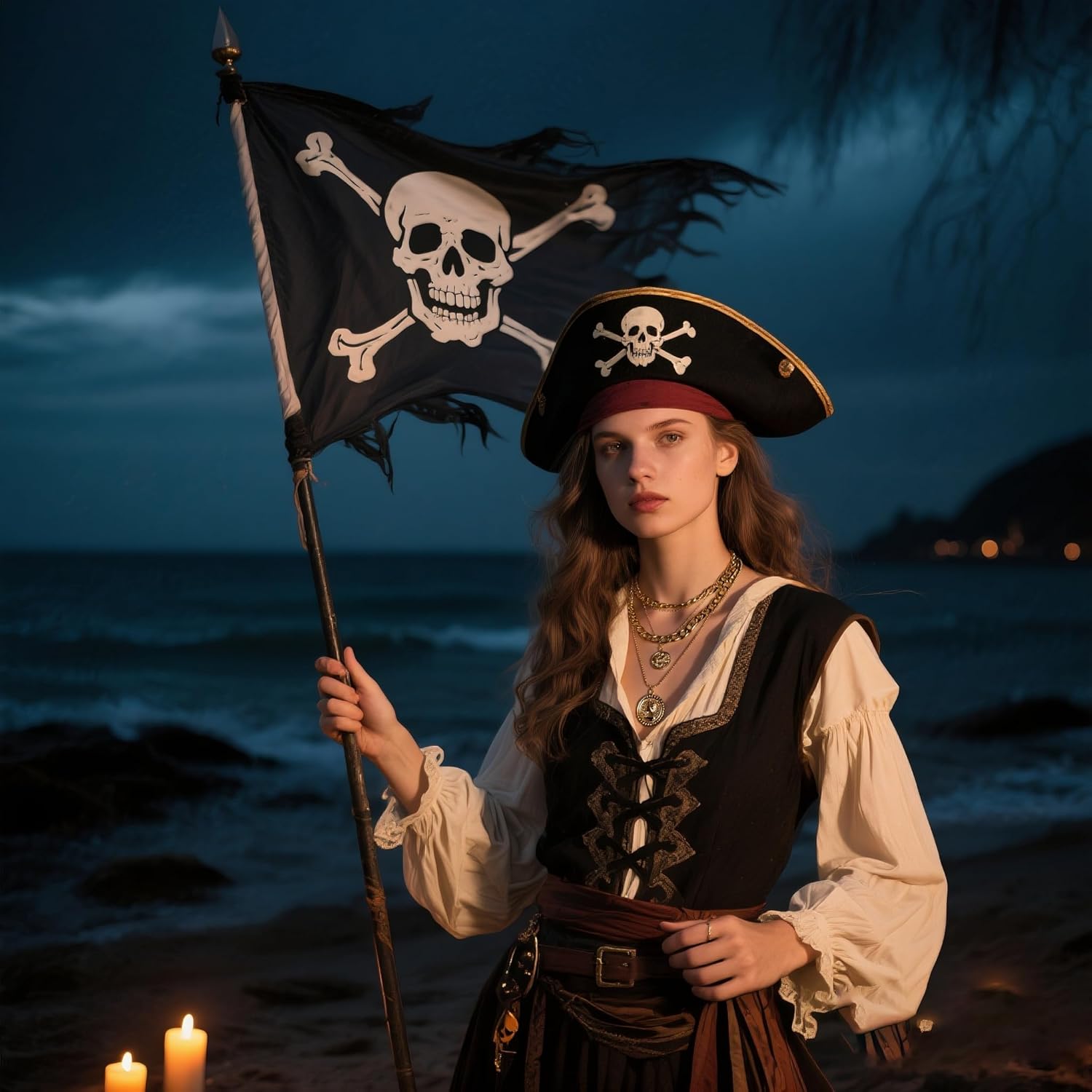 Layered Gold Pirate Necklace f - Women Fashion 80S ulasan dan harga