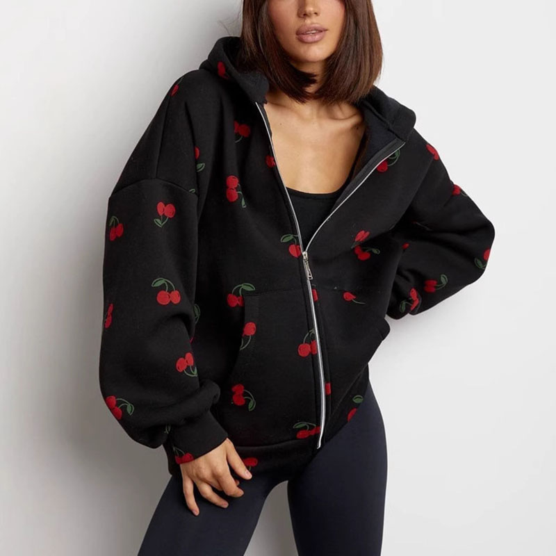 Women Cherry Printed Hoodies S - Women Fashion 80S ulasan dan harga