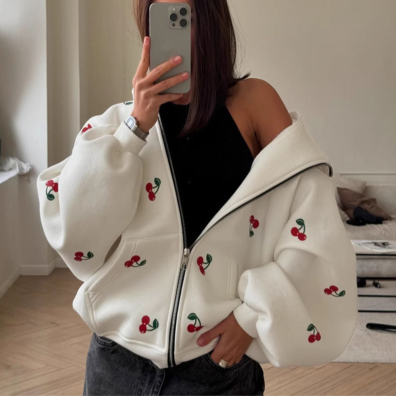 Women Cherry Printed Hoodies S - Women Fashion 80S ulasan dan harga