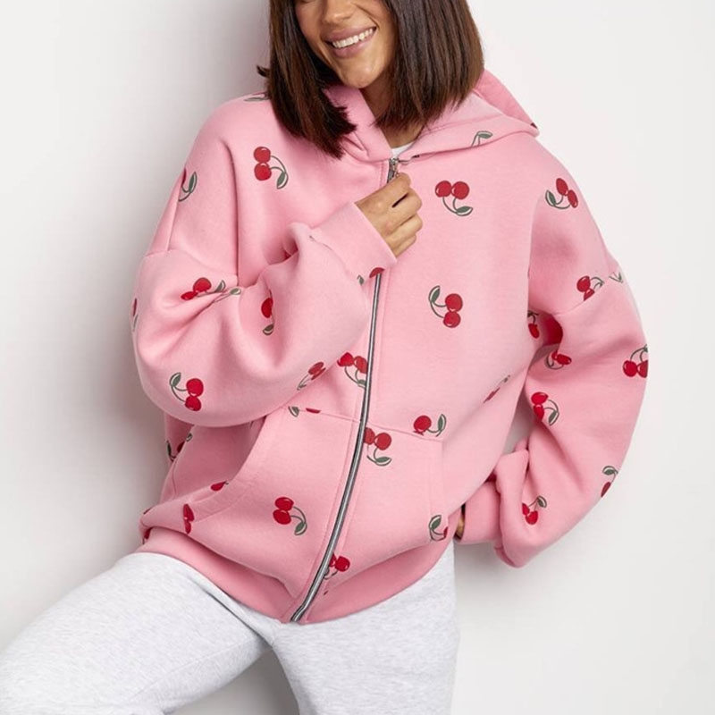 Women Cherry Printed Hoodies S - Women Fashion 80S ulasan dan harga