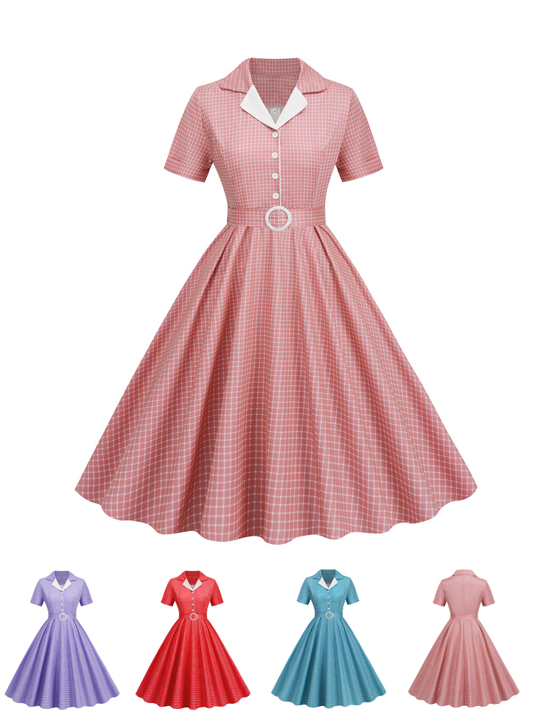 Plaid Vintage Office Summer Dr - Women'S Fashion From The 60S ulasan dan harga