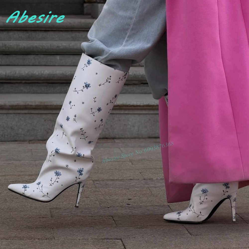 White Floral Print Knee High B - Women'S Fashion Show ulasan dan harga