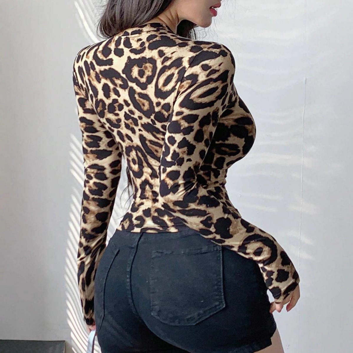 Women Leopard Print Zip Up Lon - Women'S Fashion Jackets ulasan dan harga