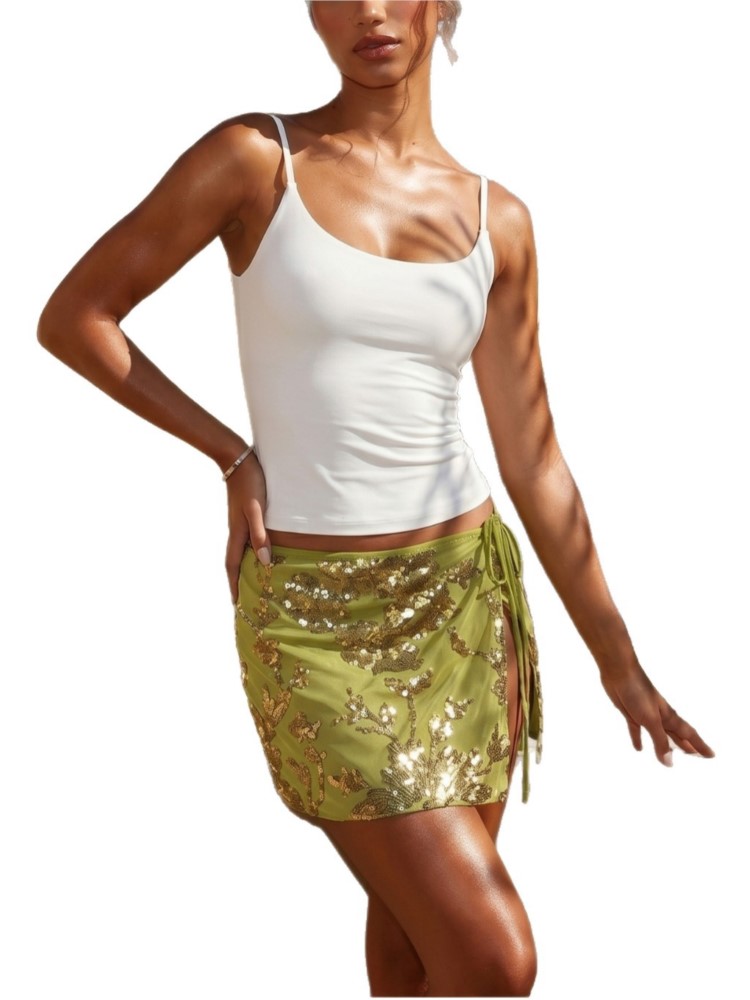 Womens Sequins Dance Beach Ski - Printed Wrap Skirt ulasan dan harga